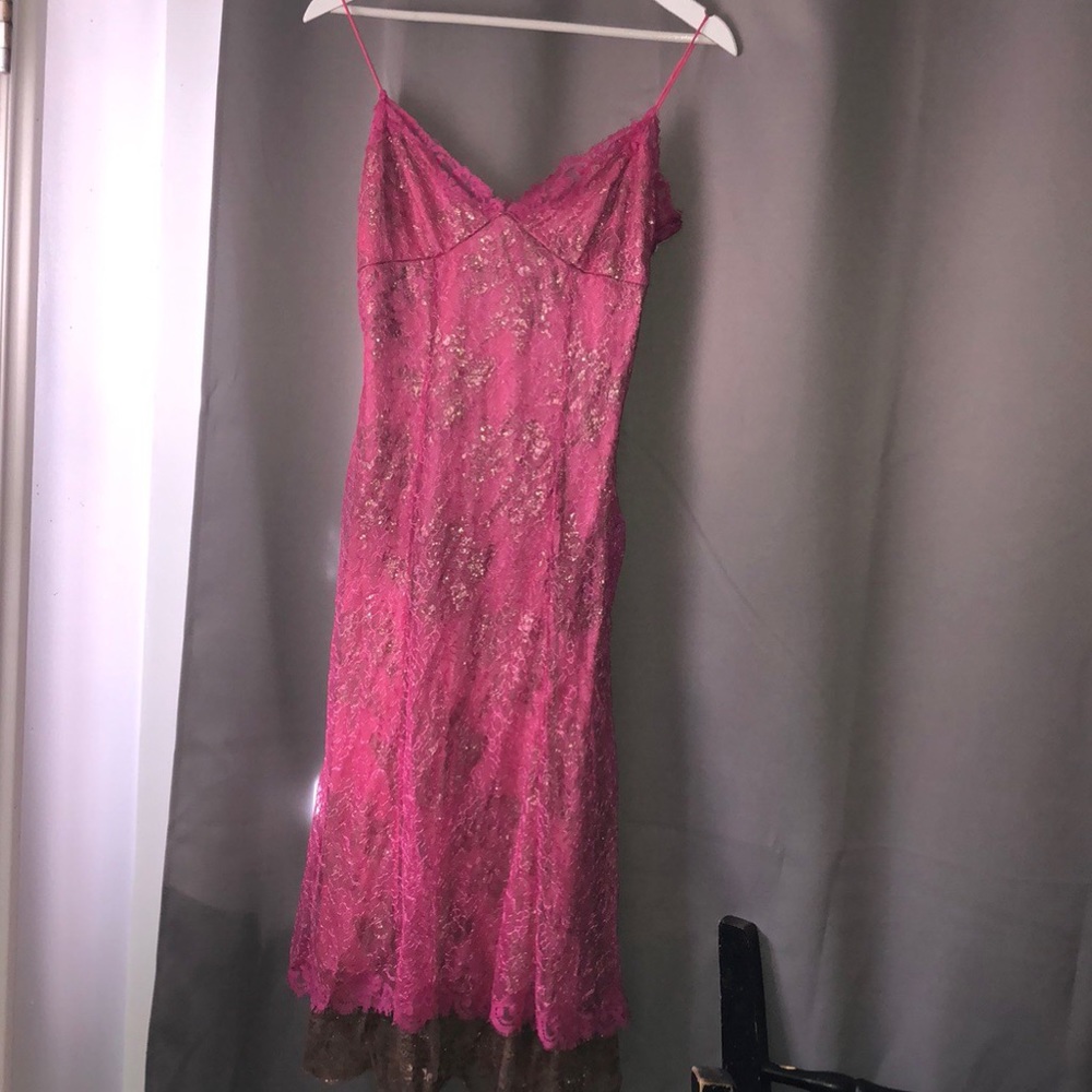 Betsey Johnson- Spaghetti strap, pink & gold lace